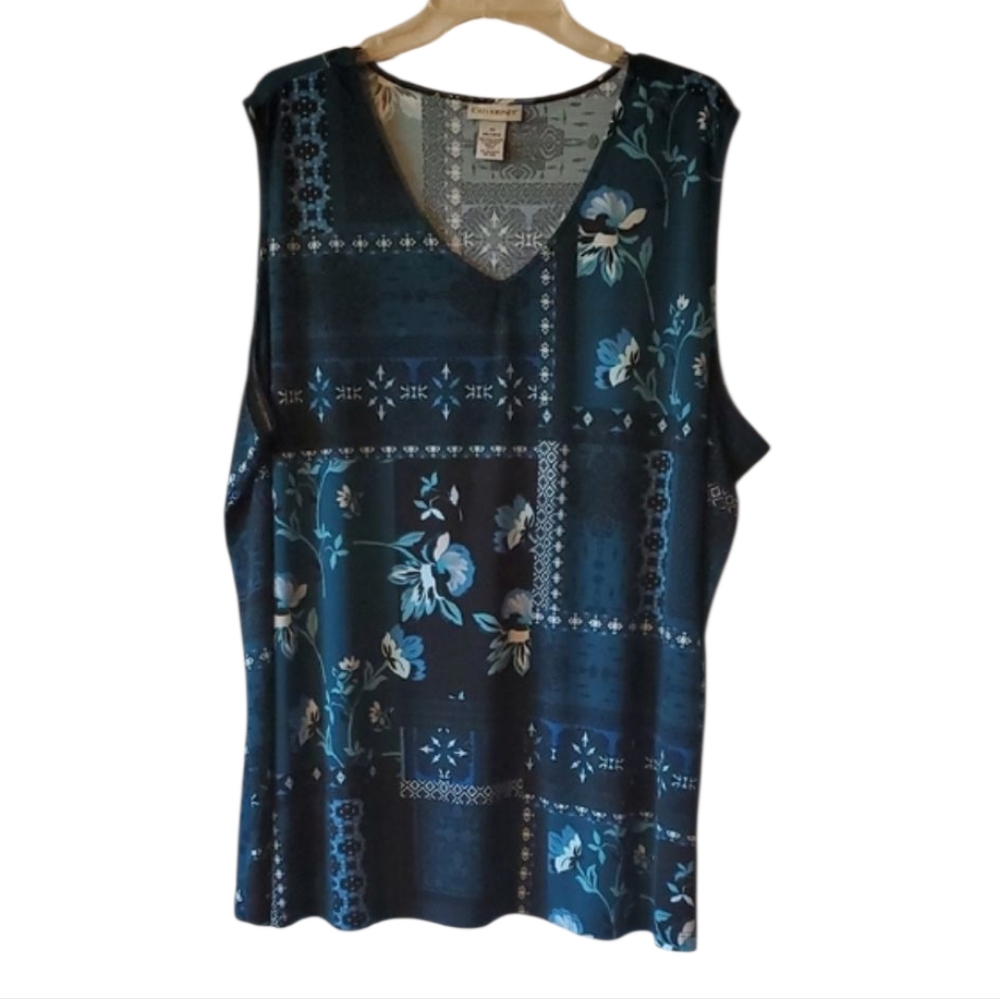 Floral patchwork Stretch Knit Sleeveless Swing Top 3X NEW Catherines Teal NWOT